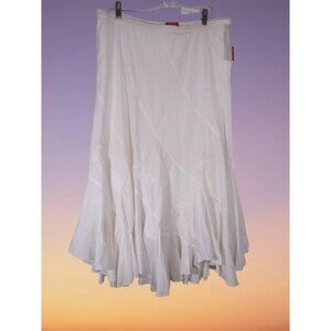 Elle Floral Embroidered Asymmetrical White Skirt Romantic Feminine Fairy Boho L